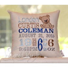 Teddy Bear Applique - Birth Announcement Pillow